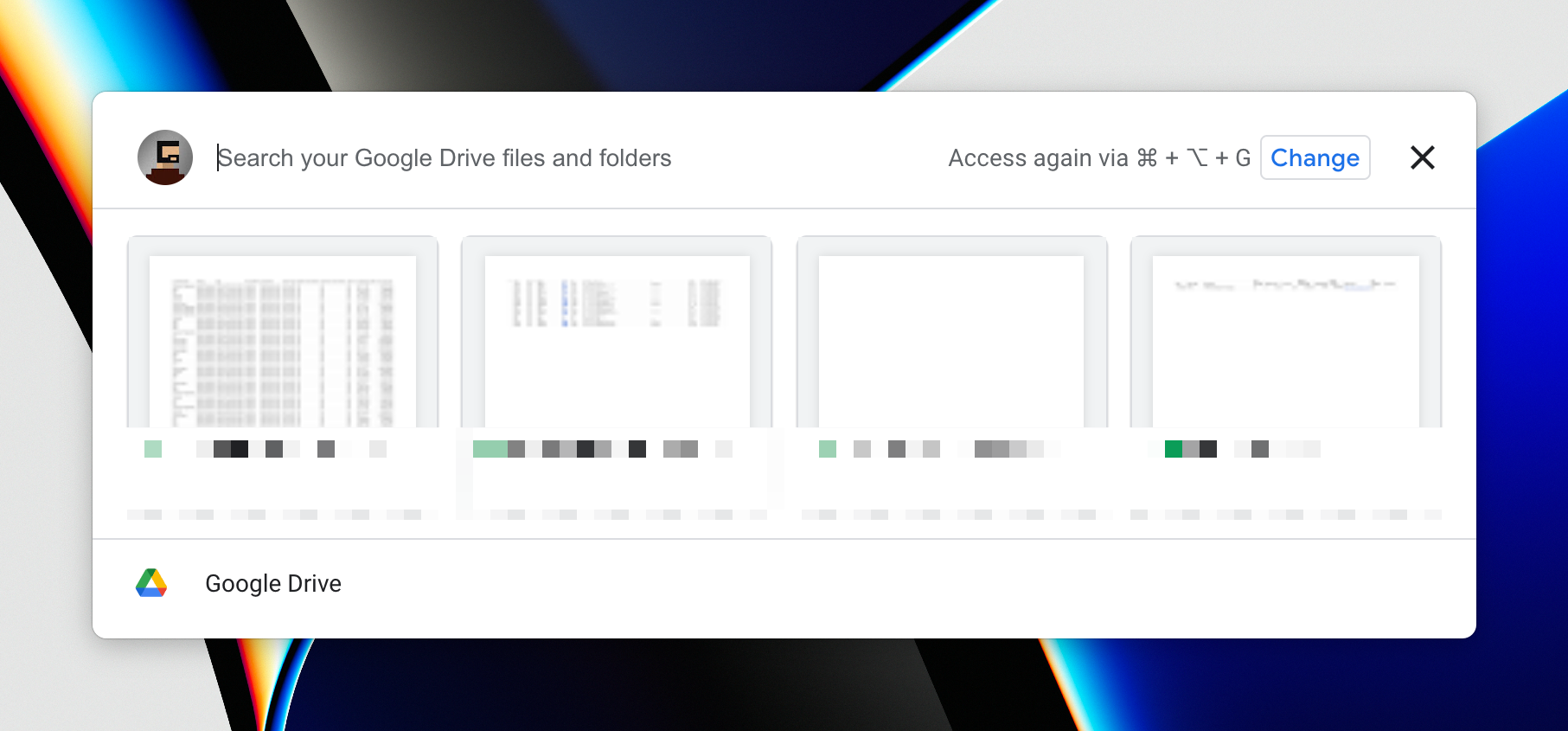 Google Drive Quicksearch bar