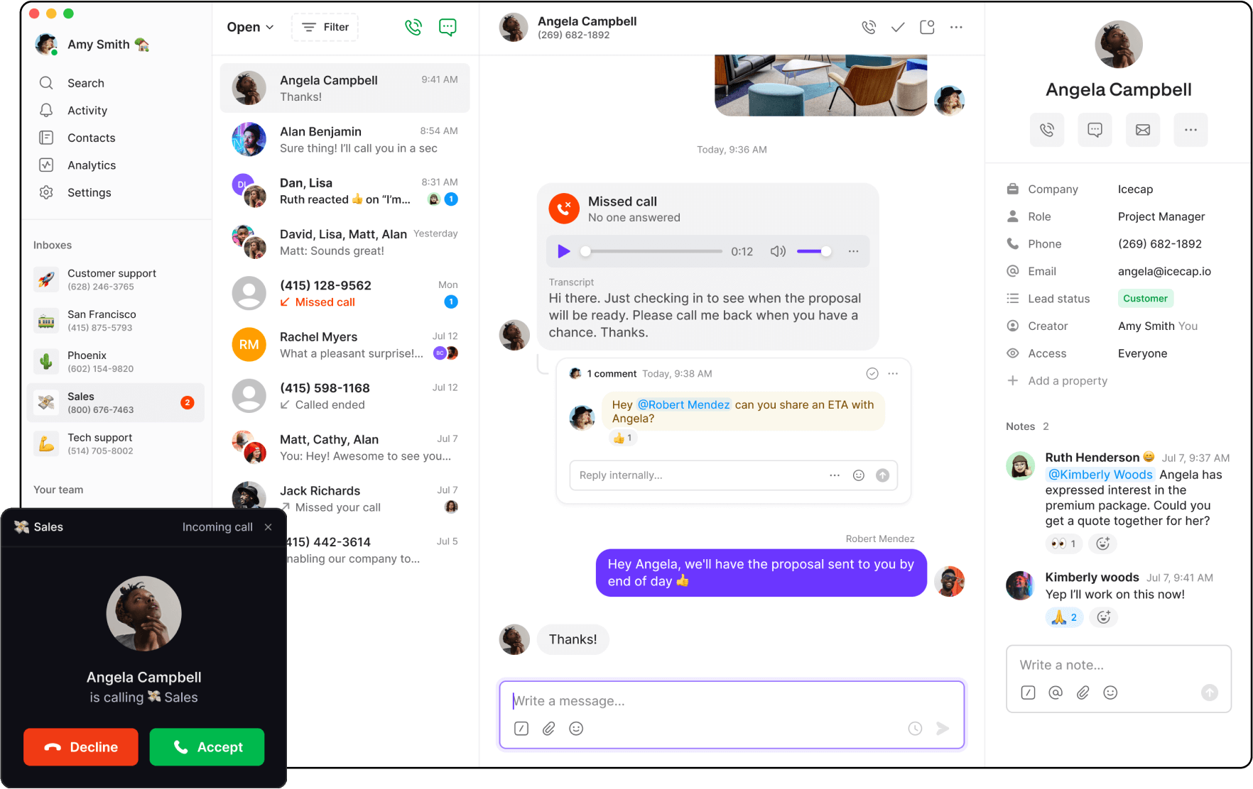 Quo messaging interface